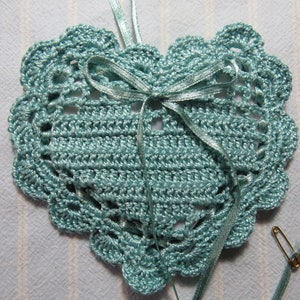 Turquoise 4&quot;X 4&quot; Heart Sachet-&#39;Secret Rose Garden&#39; Fragrance-Light Turquoise Sachet-Hand Crocheted Sachet-Cotton/Satin-Cindy&#39;s Loft-598-9!