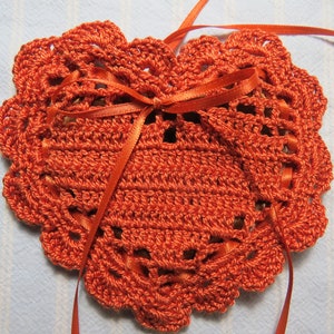Copper 4&quot;X4&quot; Heart Sachet-&#39;Antique Sandalwood&#39; Fragrance-Hand Crocheted-Hand-Blended Botanical Sachet-Cotton and Satin-Cindy&#39;s Loft-921-7!