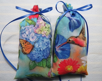 Hummingbirds 5"X2" Sachet-'Daisy' Fragrance-Morning Glories/Daisies/Hydrangea/Butterfly/Poppy-Cotton Botanical Sachet-Cindy's Loft-043-2