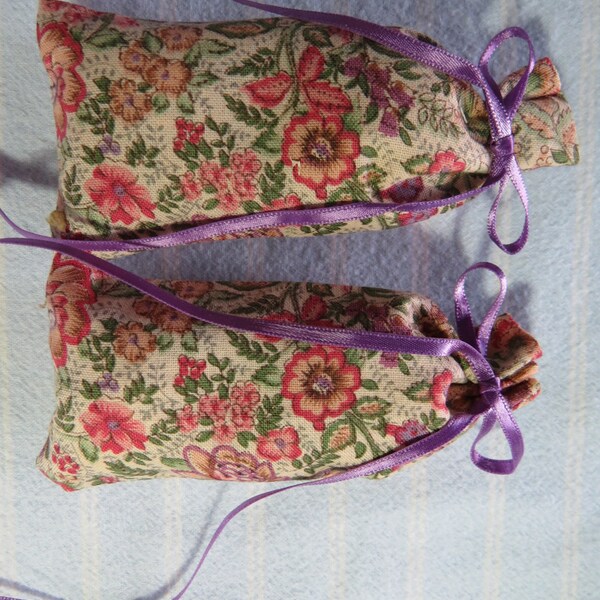 Ecru 4.5"X2" Sachet-'Vanilla Spice' Fragrance-Autumn Kitchen Coral Floral Sachet-Lavender Ribbon-Cotton Herbal Sachet-Cindy's Loft-430