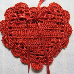 Red Copper 4&quot;X4&quot; Heart Sachet-&#39;Mulled Cider & Chestnuts&#39; Fragrance-Copper Autumn Sachet-Hand Crocheted-Cotton and Satin-Cindy&#39;s Loft-919-2!