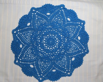 Blue 13.5 inch Doily-Textured Pineapple Doily-Blue Hawaii Doily-Hand Crocheted Cotton Doily-Cindy's Loft