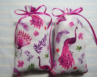 Peacocks 5"X2" Sachets-'Rose and Peony' Fragrance-Pink Peacocks and Flowers-Mother's Day-Cotton Botanical Sachet-Cindy's Loft-215-8