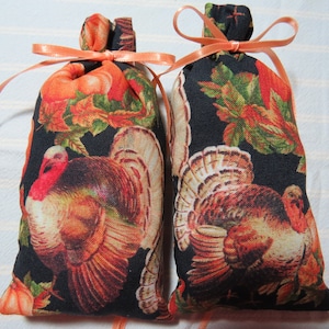 Thanksgiving/Autumn 5&quot;X2&quot; Sachet-&#39;Apple Cider(*type)&#39; Fragrance-Turkey and Pumpkins-Botanical Hand Blended-Cotton-432-2!