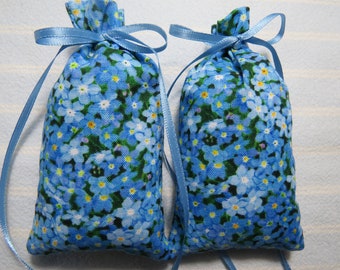 Forget-Me-Not 4"X2" Sachet-'Wisteria and Lilac' Fragrance-Blue/Gold Forget-Me-Nots Floral Sachet-Cotton Botanical Hand-Blended-237-1-Spring