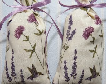 Wildflowers 5"X2" Sachet-'Lavender Sandalwood' Fragrance-Hummingbirds/Sprigs of Lavender-Cotton Hand-Blended Botanical-Cindy's Loft-230-13