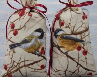 Christmas/Winter Chickadees 5"X2" Sachets-'KringleBerry' Fragrance-Cotton Hand Blended Botanical-192-10