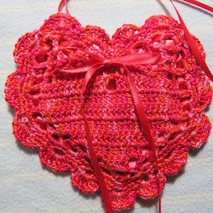 Hand Crocheted Heart Sachet: &#39;Autumn Magic&#39; Fragrance, Coral & Red