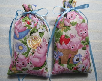 Piglets 5"X2" Sachet-'Hidden Orchard' Fragrance-Light Blue Packed Piglets-Drawers/Closets Cotton Hand Blended/Hand Sewn Sachets-317-8