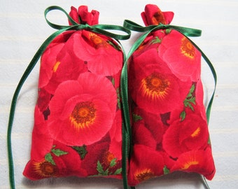 Patriotic Poppies 5"X2" Sachet-'Country Charm' Fragrance-Red Poppies-Cotton Hand Blended Botanical Sachet-Cindy's Loft-185-12-Spring