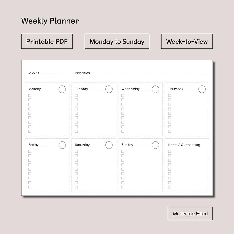 Minimal Weekly Planner Template Week-to-view A4 Digital Download ...