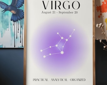 Virgo Zodiac Wall Art Printable | Minimal Virgo Constellation Art | August September Birthday Astrology Decor | Horoscope Print