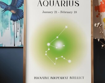 Aquarius Zodiac Wall Art Printable | Minimal Aquarius Constellation Art | January February Birthday Astrology Decor | Horoscope Print
