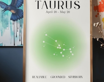 Taurus Zodiac Wall Art Printable | Minimal Taurus Constellation Art | April May Birthday Astrology Decor | Horoscope Print