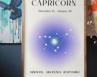 Capricorn Zodiac Wall Art Printable | Minimal Capricorn Constellation Art | December January Birthday Astrology Decor | Horoscope Print