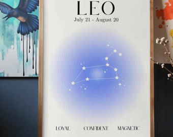 Leo Zodiac Wall Art Printable | Minimal Leo Constellation Art | July August Birthday Astrology Decor | Horoscope Print