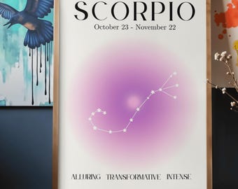 Scorpio Zodiac Wall Art Printable | Minimal Scorpio Constellation Art | October November Birthday Astrology Decor | Horoscope Print
