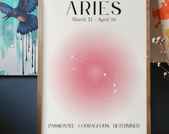 Aries Zodiac Wall Art Printable | Minimal Aries Constellation Art | March April Birthday Astrology Decor Modern Horoscope Print