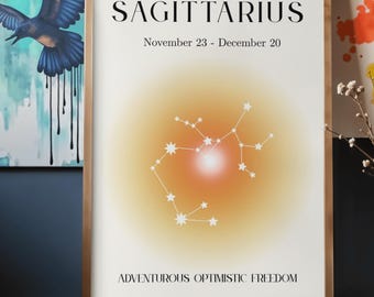 Sagittarius Zodiac Wall Art Printable | Minimal Sagittarius Constellation Art | November December Birthday Astrology Decor | Horoscope Print