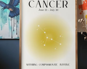 Cancer Zodiac Wall Art Printable | Minimal Cancer Constellation Art | June July Birthday Astrology Decor | Horoscope Print