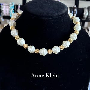 Anne Klein Faux Pearl Gold-tone Choker Necklace Signed