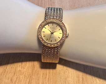 Kenneth Jay Lane Gold Tone Rectangular Roman Dial Watch Kenneth Jay Lane Vintage Quartz Gold-Tone Rectangle Bracelet  main image 2