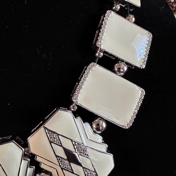 Stunning Enamel and Silver tone Statement Necklac… - image 6