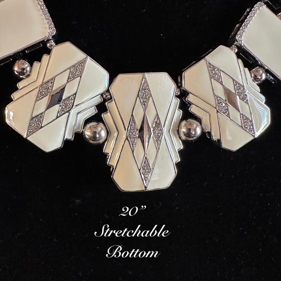 Stunning Enamel and Silver tone Statement Necklac… - image 3