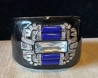 Kenneth Jay Lane Enamel Crystal Cuff Bracelet - Signed