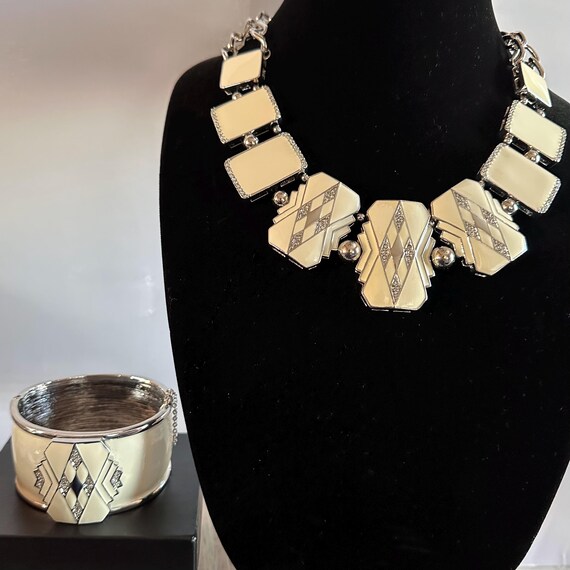 Stunning Enamel and Silver tone Statement Necklac… - image 1