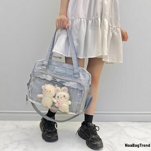 Transparent Ita Bag Crossbody for Girls – Cute Canvas One Shoulder Bag with Display Window for Badges Dolls, School Purse Gift