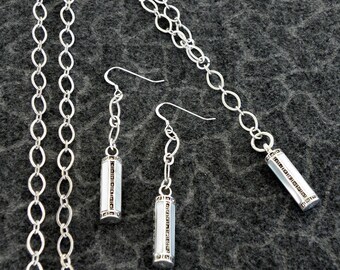 Marcasite Mother of Pearl Jewelry Set: Sterling Silver Pendant Necklace & Earrings