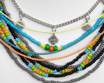 Hand-Beaded Multi-Strand Necklace: African Style Tassel Statement Jewelry