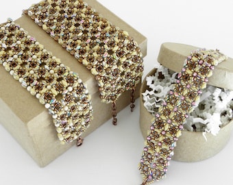Hand Beaded Cuff Bracelet: Victorian Style Czech Glass Jewelry