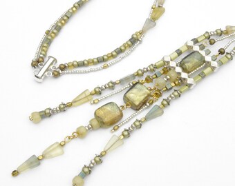 Handcrafted Art Deco Beaded Necklace: Sterling Silver Geometric Jewelry