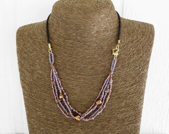 Handmade Purple Beaded Necklace: Amethyst Heart Lampwork Beads