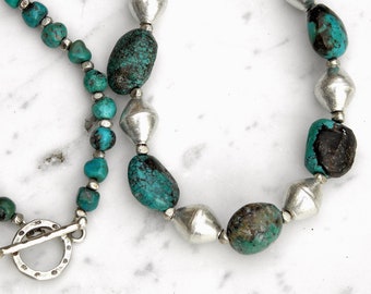 Turquoise Beaded Necklace by SeedlingDesigns, Sterling Beads, Blue-green, Handmade, Modern, Birthstone Jewelry