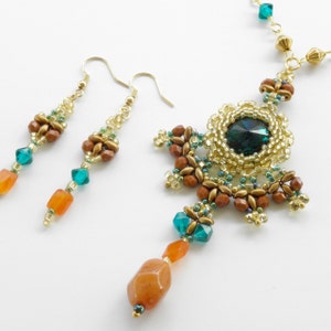 Swarovski Crystal Rivoli Drop Necklace, Vintage Beaded Bezel on a Delicate Beaded Chain with Complementary Earrings, Statement Jewelry Set