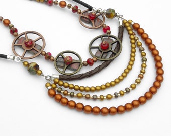 Boho Chic Necklace Bracelet Set: Agate, Leather, Glass Bead Jewelry