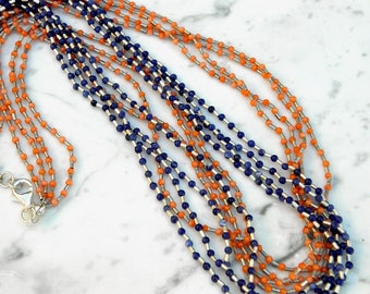 Salmon or Blue Multi-Strand Beaded Necklaces, Sodalite, Coral, Sterling, Handmade, Tribal