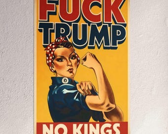 Fuck Trump No Kings Poster | Rosie the Riveter Anti-Trump Wall Art, Political Protest Print, Resist Trump Home Decor