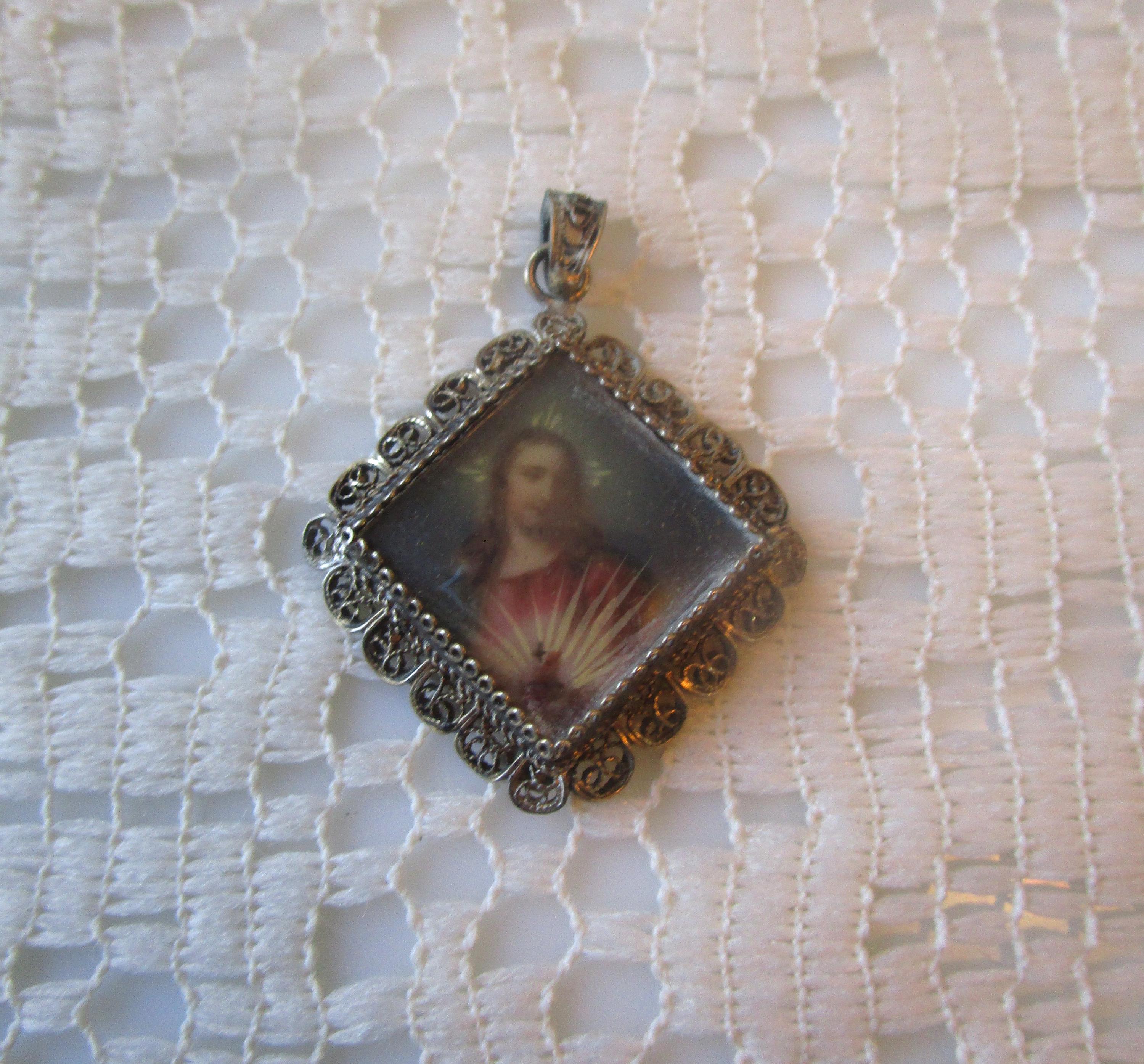 Vintage Italian Filigree Silver Sacred Heart Jesus Pendant - Etsy