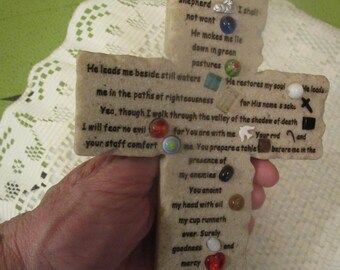 Psalm 23 Decorative Stone Studded Wall Cross