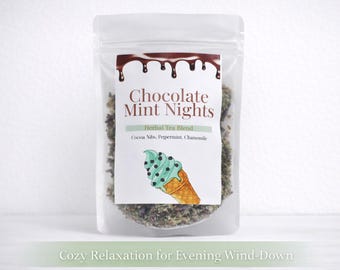 Cocoa Mint Herbal Tea for Evening Relaxation | Cozy Caffeine Free Night Tea