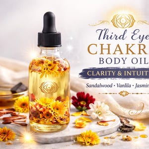 Aceite corporal para el chakra del tercer ojo / Aceite para el ritual de la intuición / Aceite de sándalo, vainilla, jazmín y oud / Aceite corporal espiritual / Aceite para la meditación