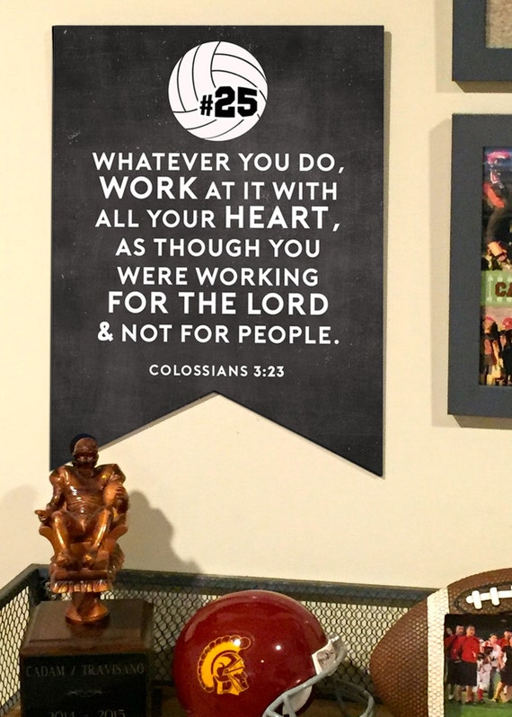 Personalized Sports Sign Volleyball Sign Sports Bible Verse Chalkboard Sign Athletic Bedroom Game Room Sports Themed Decor