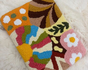Handmade Punch Needle Kindle/Tablet Sleeve: Patterned Cotton Canvas