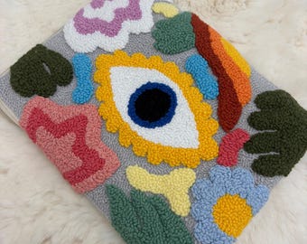 Handmade Punch Needle Kindle Cover: Patterned Fabric Tablet Sleeve