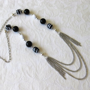 Long Black Multi Strand Necklace for Women, Black Beaded Necklace with Multi Strands of Chain, Handmade Jewelry for Women