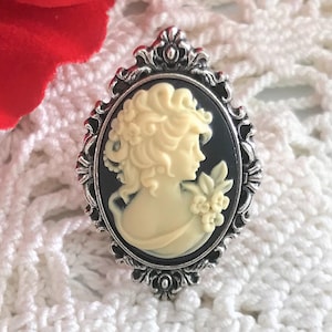 Lady Cameo Rings with Victorian Lady Cameos in Antique Silver Settings, Cameo Jewelry